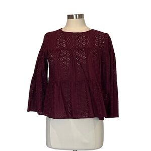 NWT Madewell Women’s Maroon Eyelet Tiered Button-Back Top Sz S